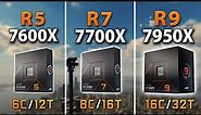 AMD Ryzen 5 7600X vs 7 7700X vs 9 7950X // Test in 9 Games