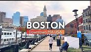 Boston Downtown Walking Tour 2024 4K HDR | Boston MA USA Night walk