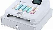48 Keys Electronic Cash Register with Flat Keyboard and Thermal Printer,White 8 Digital LED Display Retail Point of Sale System and Cash Drawer,Commercial Cash Register for Industries as Retail Shop