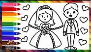Dibuja y Colorea A Una Pareja Recién Casada: Un Novio Y Una Novia 🤵👰💍❤️🧡💛💚💙💜🌈 Dibujos Para Niños