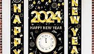 2024 Happy New Year Banner Set 3pcs New Years Eve Party Supplies 2024 Gold Black NYE Door Cover for Home Indoor Outdoor Porch Wall New Year Party Lunar New Year Party Decorations