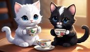 Cute little cat drinking Coffee with Coffee cup in hand