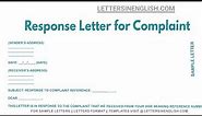 Response Letter For Complaint