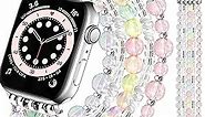 JR.DM Pearl Beaded Bracelet Compatible with Apple Watch Band 44mm 42mm 45mm Series 9/8/7/SE/6/5/4/3/2/1 for Women Girls Fashion Cute Beads Stretchy Strap Replacement for iWatch Bands(Colorful)
