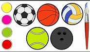 Sports Balls Drawing, Painting and Coloring for Kids, Toddlers | Let's Draw, Paint Together