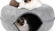 Peekaboo Cat Cave,Cat Tunnel Bed for Indoor Cats,Cat Donut Tunnel for Pet Cat House,Detachable Round Cat Felt & Washable Interior Cat Play Tunnel (24 Inch, Light Grey)