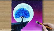 Moonlight Acrylic painting Step by Step | Blue Tree Painting