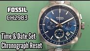 How To Setting Time Date and Chronograph Reset FOSSIL CH2983 Haywood Watch