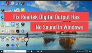 Fix Realtek Digital Output Has No Sound