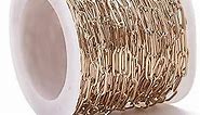Craftdady 16.4 Feet 16K Gold Paperclip Link Chain Brass Soldered Oval Cable Cross Chain 9x3mm with Spool for Jewelry Pendant Necklace Bracelet Making
