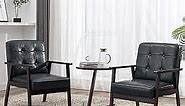Okeysen Accent Chairs Set of 2, Mid Century Modern Accent Chair, Retro Wood and Leather Armchairs Side Chair, Lounge Reading Comfy Arm Chair for Living Room, Bedroom, Office