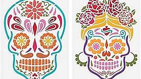 FINGERINSPIRE 2PCS Sugar Skull Couple Painting Stencil 8.3x11.7inch Day of The Dead Skull Stencil Halloween Skeleton Stencils Halloween Themed Stencil for DIY Holiday Party Home Decoration