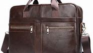 REALON Genuine Leather Briefcase for Men Laptop Computer Messenger Shoulder Bag with Strap 15.6 inch Work Handbag for Business