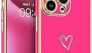 BENTOBEN for iPhone 15 Pro Case, iPhone 15 Pro Phone Case, Cute Heart Luxury Gold Plating Slim Fit Soft TPU Bumper Protective Cover, Women Men Girl Boys Phone Case for iPhone 15 Pro 6.1", Hot Pink