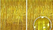 Melsan Gold Foil Curtain, 2 Pack 3.2 ft x 8.2 ft Tinsel Foil Fringe Curtains Backdrop, Sparkle Metallic Foil Fringe Curtains for Party Photo Booth Props Decoration
