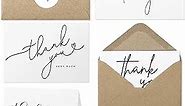 100 Bulk Thank You Cards with Kraft Envelopes and stickers - 4 Minimalistic Designs Blank Thank You Notes with Envelopes for business Wedding Bridal Gift Baby Shower Business Graduation