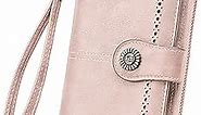 Womens Wallet Leather Large Capacity Card Holder Zipper Wristlet Wallets for Women-pink