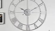 1st owned Large Wall Clock, Metal Retro Roman Numeral Clock, Modern Round Wall Clocks Almost Silent, Easy to Read for Living Room/Home/Kitchen/Bedroom/Office/School Decor (Silver, 24 Inch)