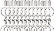 AMZSEVEN 40 Pack Curtain Rings with Clips, Drapery Clips with Rings, Hangers Drapes Rings 1.26 Inch Interior Diameter, Fits up to 1 Inch Curtain Rod, White