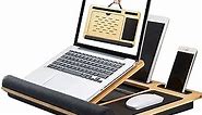 Bamboo Laptop Lap Desk Angle Adjustable, Sofa Bed Desk Portable with Cushion and Soft Wrist Pad, Laptop Stand with Mouse and Tablet & Phone Holder (Natural Bamboo for Desk Black for Cushion)