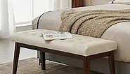 Upholstered Entryway Bench, Bedroom Bench End of Bed, Dining Bench with Solid Wood Legs and Button-Tufted, Velvet Ottoman Bench for Living Room, Entryway (Taupe)