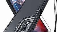 for Motorola Moto G Play 2024 Case,Full Body Heavy Duty Rugged Shockproof Protective Phone Cover with Lanyard Strap,Tempered Glass Screen Protector,Black Matte