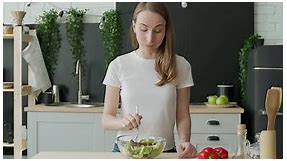 Woman Eating Salad Healthy Vegetarian Diet for Weight Loss Nutrition