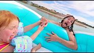 RESCUE MiSSiON!! We Float a new Boat to Unicorn island across the lake! Family Day beach & swimming