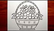 Flower Basket Drawing || How to Draw Flower Basket Step By Step || Flower Vase Drawing.