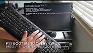 F11 boot menu bios overview for the HP Proliant g8 dl360p