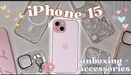iPhone 15 unboxing (pink) 🌸 + affordable accessories | Rhea