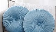 Namalu Round Throw Pillow 13.8 Inch Decorative Round Velvet Floor Pillows Small Pumpkin Throw Pillow Cushion for Living Room Sofa Bed (Blue,2 Pcs)