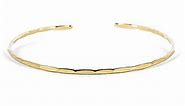 Thin Hammered Cuff in 14K Gold Fill; Delicate Handmade Stacking Bracelet for Women by Lotus Stone Design (Large, Gold)