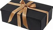 Y YOMA 12” Large Gift Box with Lid and Gold Ribbon Paper Gift Boxes Elegant Cardboard Box for Presents Gift Box Ideal for Anniversary Wedding Birthday Graduation Festivals, Black(1 Pack)