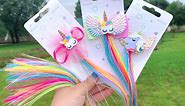 Viovian 8Pcs Unicorn Hair Clips for Little Girls 15.7inch Straight Glitter Hair Clips Ombre Colored Rainbow Hair Extensions With Unicorn Bow Girl Hair Accessories Unicorn extensions for Kids