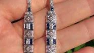 Diamond and Emerald Art Deco Style Bar Drop Earrings