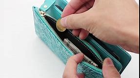 Harryshell Detachable Magnetic Zipper Wallet Leather Case Cash Pocket with Card Slots Holder Wrist Strap for iPhone 11 6.1 inch 2019 Floral Flower (Teal)