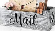 Mail Organizer Wall Mount - Mail Organizer Countertop, Rustic Mail Organizer for Wall, Office Mail Holder for Desk, Wood Mail Storage Organizer, Letter Holder, Mail Tray, Mail Basket - Grey