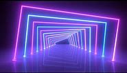 Ultraviolet Abstract Neon Light Tunnel Squares Glow with Reflections 4K Motion Background for Edits