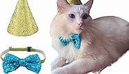 POSAPET Dog Cat Birthday Hat Pet Party Jazz Hat and Bow Tie Breakaway Set Pom-poms Topper for Kitten Puppy