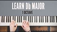 Db Major Scale on piano - Right hand, Left hand, Both Hands together // 1 Octave tutorial