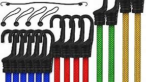 FORTEM Bungee Cord Assortment, 24pk Bungee Cords Multi Pack, Jar Includes 10", 18", 24", 32", 40" Bungees and 8" Canopy/Tarp Ball Ties, Plastic Coated Metal Hooks