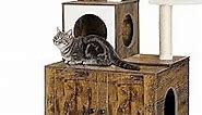 Multipurpose Litter Box Enclosure, Cat Tree and Condo, Side Table, with Large Platform, Cat House, Full Sisal Posts, Removable Washable Cushion, Rustic Brown