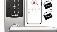 Fingerprint Bluetooth Front Door Locks with Handle, Hornbill Smart Keyless Entry Locks with Touchscreen Keypad, Electronic Digital Deadbolt with Reversible Handle, Free App, Fobs, Code