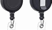 2 Pack - Retractable ID Name Badge Holder Reels with Belt Clip (Black)