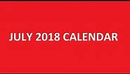 July 2018 Calendar Printable, Template, PDF, Holidays