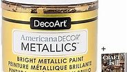 DecoArt Americana Decor Metallics 24K Gold Paint - 8oz Metallic 24K Gold Acrylic Paint - Water Based Multi Surface Paint for Arts and Crafts, Home Decor, Wall Decor, Gilding Paint & Touch Ups + E-book