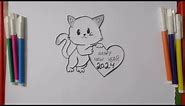 How to draw hello kitty with heart |kitty drawing |Happy new year drawing |2024 drawing