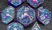 KERWELLSI Galaxy Resin DND Dice Set with Box, 7Pcs Polyhedral Sharp Edge Dungeons and Dragons D&D Dice, Purple D and D RPG Role Playing Dice D20 D12 D10 D8 D6 D4