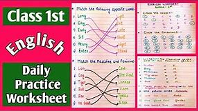 Class 1st English Worksheet// Daily Practice Sheet //Grade First English Grammar @kidslearningfun2013
